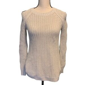 Tahari Beige & Gold Speck Cold Shoulder Sweater
